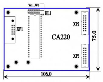 Расположение и назначение соединителей, элементов коммутации и индикации CA220
