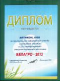 Диплом Элтикон за оригинальное оформление стенда и активное участие в 23-й специализированной международной выставке БЕЛАГРО-2013